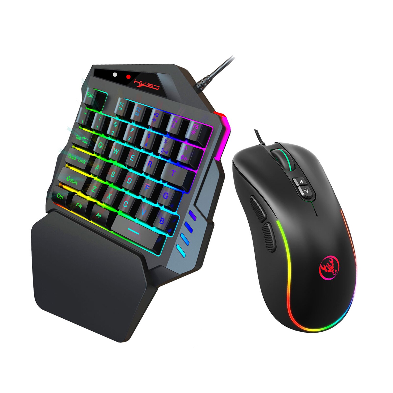 Gaming Mouse+One-handed Game Keyboard HXSJ J300+V500 Keyboard and Mouse Combo RGB Lighting Programmable: Default Title
