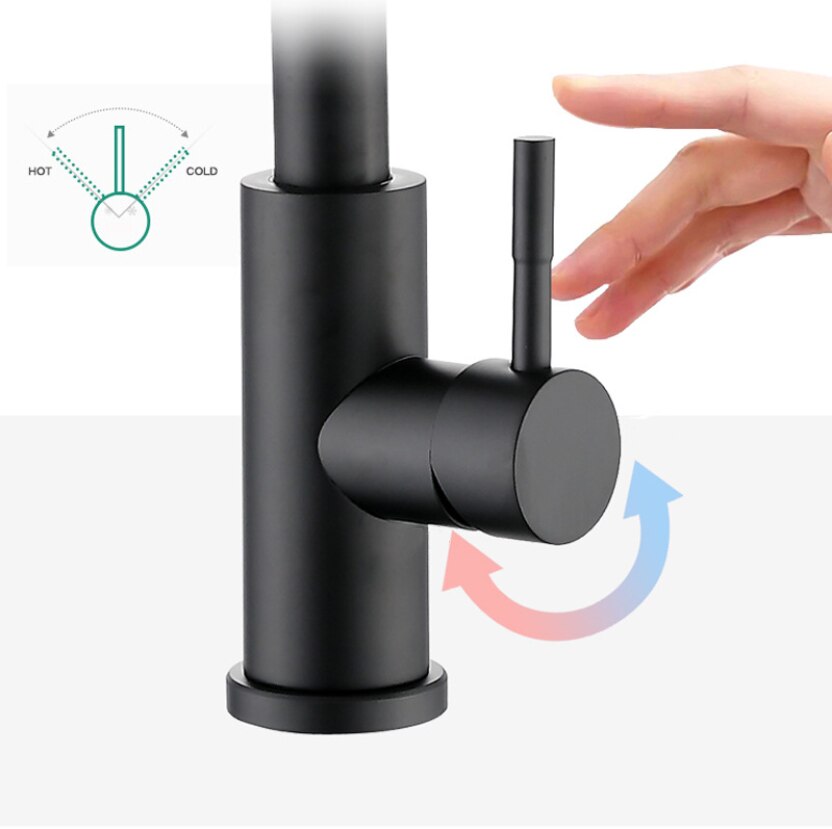 Matte Black Kitchen Faucet Pull Out Rotatable and Cold Mixer Two Function Deck Mounted Tap With Switch