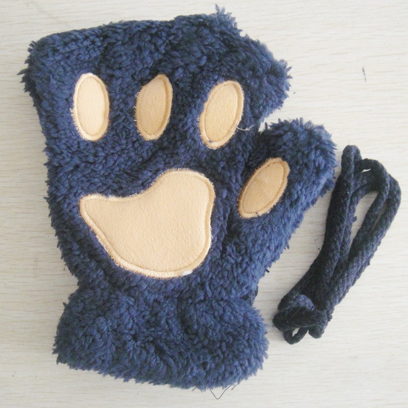 Gants de patte de griffe de chat de dessin animé pour femmes, mitaines en peluche, , doux, court, sans doigts, moelleux, ours, costume mignon, demi-doigt: Ivoire