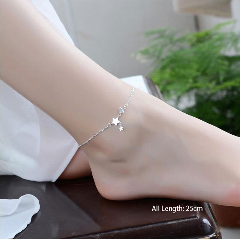 Anenjery Modo Caldo di colore Argento Calzino Del Braccialetto per Le Donne a Cinque punte stella Nappa Braccialetto Alla Caviglia Gioielli S-B131: anklet  25cm