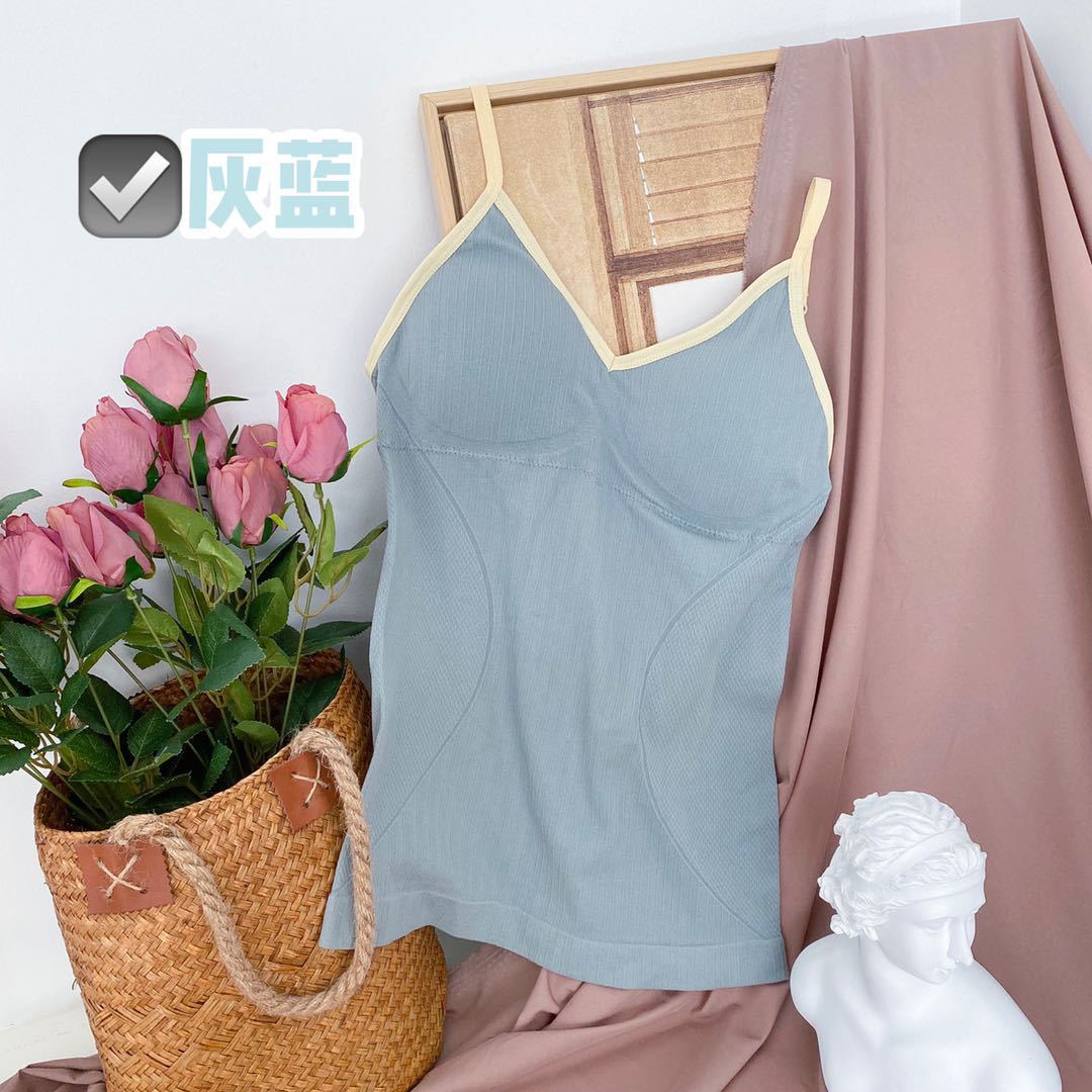 Chrleisure Lange Effen Kleur Vest Een Stuk Geweven Gestreepte Comfort Hemdje Draadloze Gewatteerde Push Up Tanktop: Blue