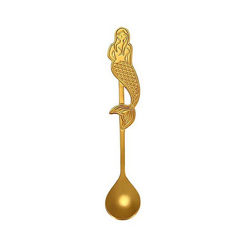 Stirring Spoon Coffee Spoon Kitchen Tea Milk Teaspoons Stainless Steel Cartoon Mermaid Shaped Kitchen Spoons Drinks Tableware: Golden