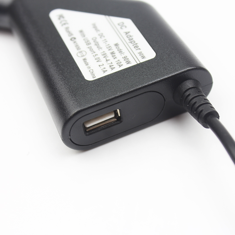 Yleinen 19v 4.74a 90w 5.5*2.5mm auto dc laturi asus lenovo toshiba fujitsu kannettavalle tietokoneelle 5 v 2a usb-portti puhelimen lataus