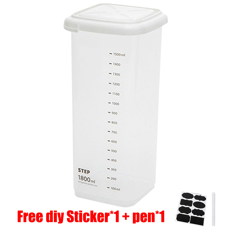1Pc 2200Ml Verschillende Capaciteit Plastic Verzegelde Blikken Keuken Opbergdoos Transparant Voedsel Bus Houden Verse Clear Container: 1800ml