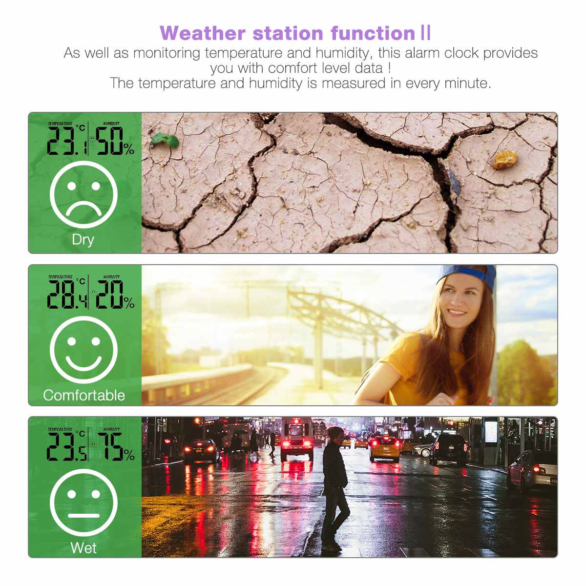 Digoo DG-FR100 Color Wireless FM Radio Clock Digital Snooze Dual-Alarm Clock Weather Forecast Calendar Temperature Humidity