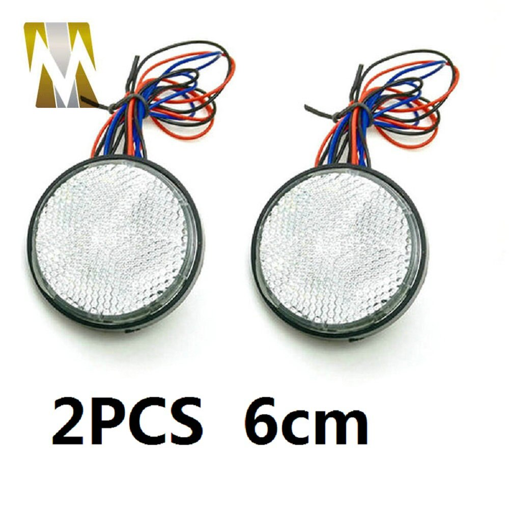 Faro trasero de moto de Motocross, Reflector LED redondo/rectangular, luces de freno, lámpara de señal de giro, accesorios universales para automóviles y motocicletas: 6cm 2PCS White