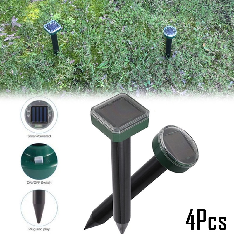 4pcs Ultrasonic Solar Power Mouse Repeller Outdoor Garden Yard Mole Rat Rodent LED Repeller With Solar Energy Panel Outdoor Lamp