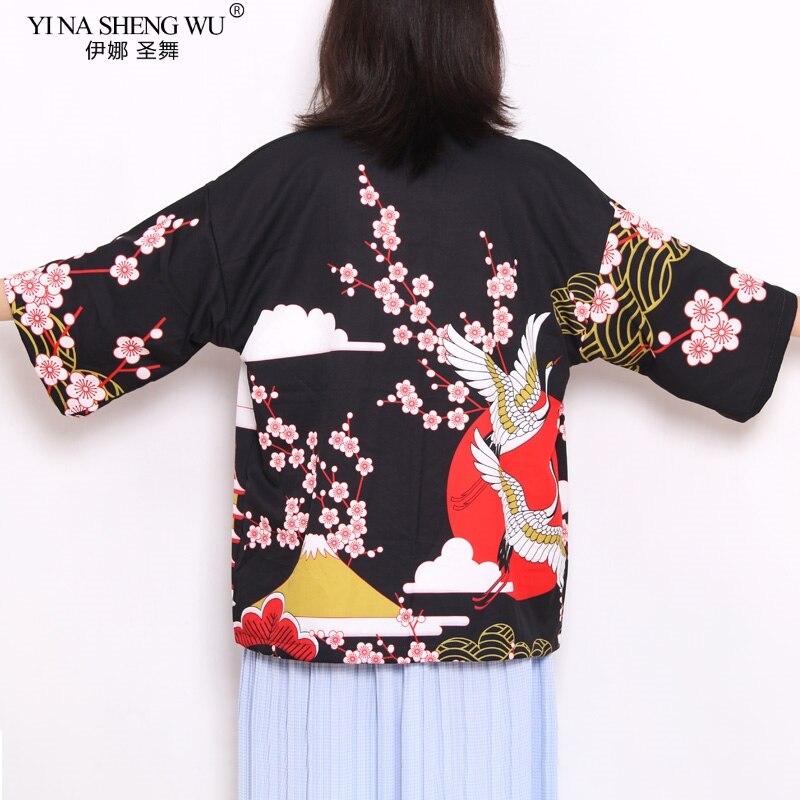 Japan Style Print Vintage Harajuku Blouse Sunscreen Cartoon Shirts Japanese Batwing Sleeve Yukata Women Couple Kimono Cardigan