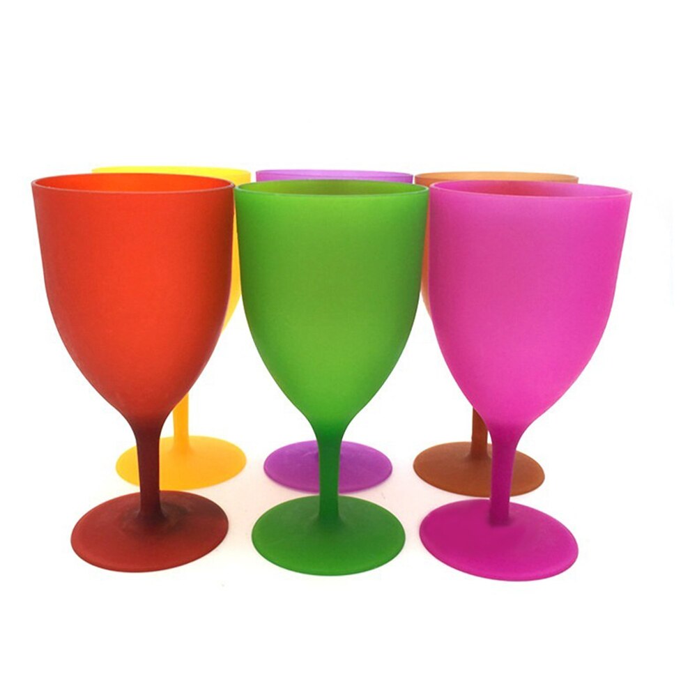 6 Pcs/set Food Grade PP Plastic Wine Glasses Goblet Champagne Party Picnic Bar Drinking Glasses Colorful Frosted Glasses