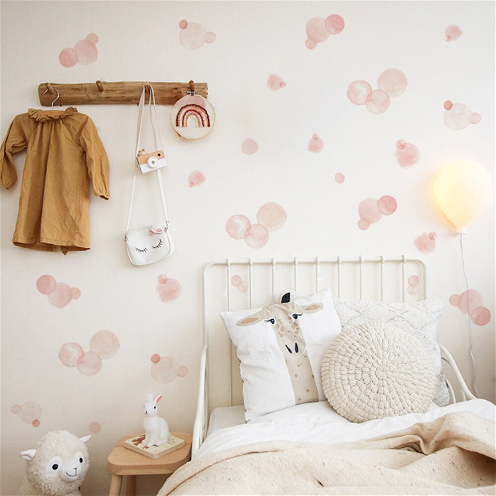 BallenShiny Pink Polka Dots Kids Room Baby Room Wall Stickers Children Home Decor Nursery Wall Decals For Kids Room Wallpaper