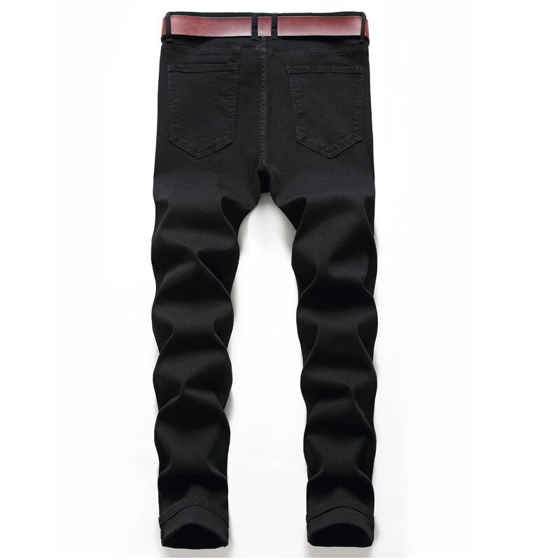 MORUANCLE Männer der Bestickte Jeans Hosen schlank passen Zerrissene Denim Schlauch Mit Stickerei Für Mann dehnbar Schwarz