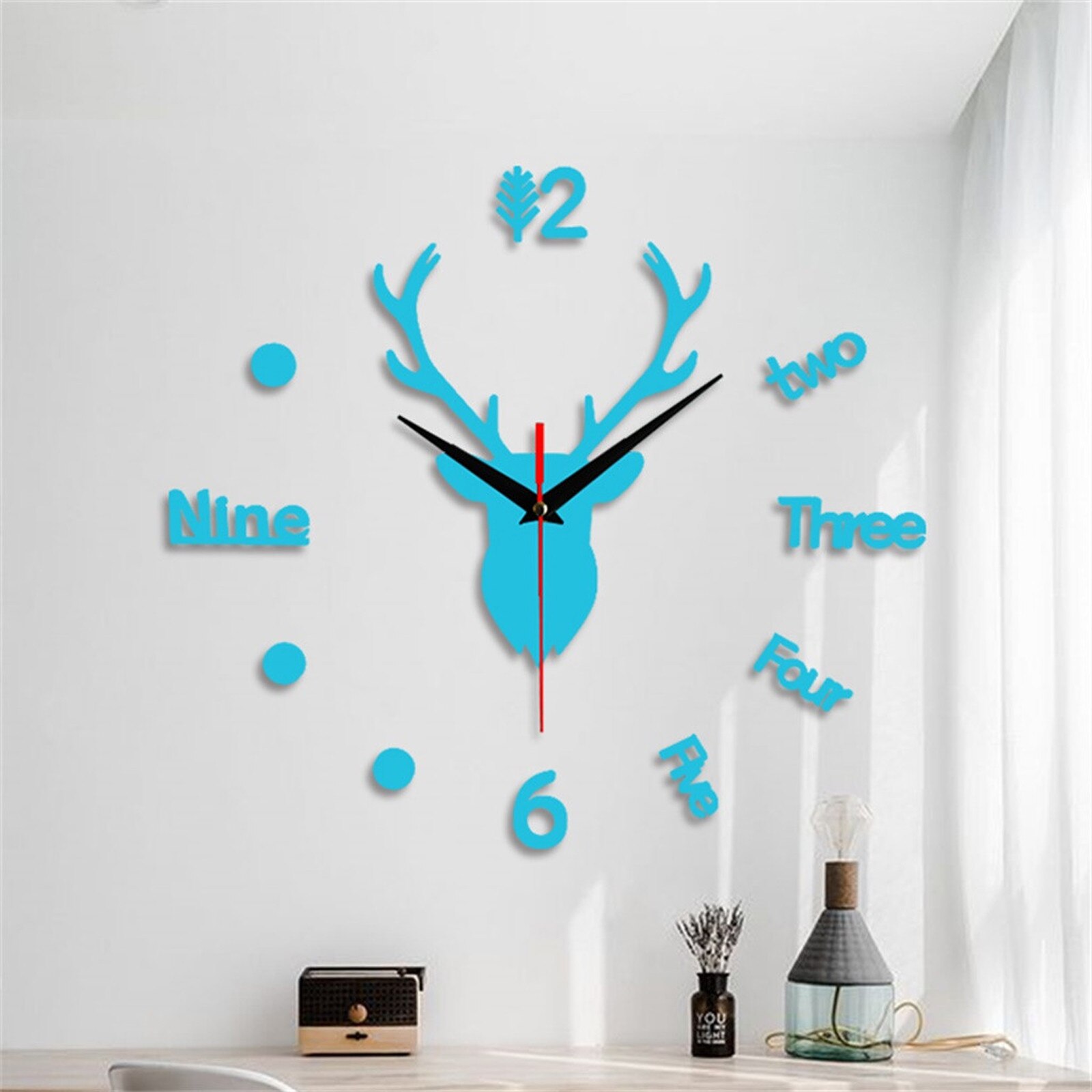 3d Wall Clock Mirror Wall Stickers Deer Head Diy Large Wall Clock Quartz Watch Art Decal Sticker Living Home Decor