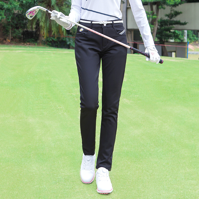 Herfst Winter Golf Kleding Vrouwen Fleece Broek Dikke Warm Mid-Taille Slim-Fit Sport En Leisure Golfbal broek Met Riem: BLACK / Xl