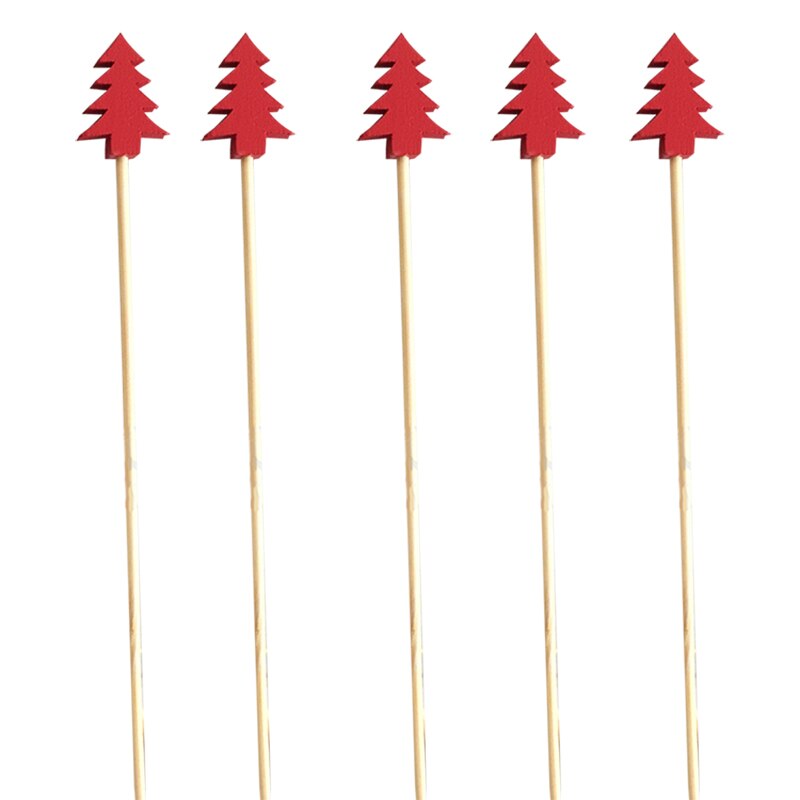 100 stk 12cm jordbærformede fruktspyd bambusspyd cocktail dessert gaffel tre frukt forrett tannpirker perle frukt: Rødt juletre