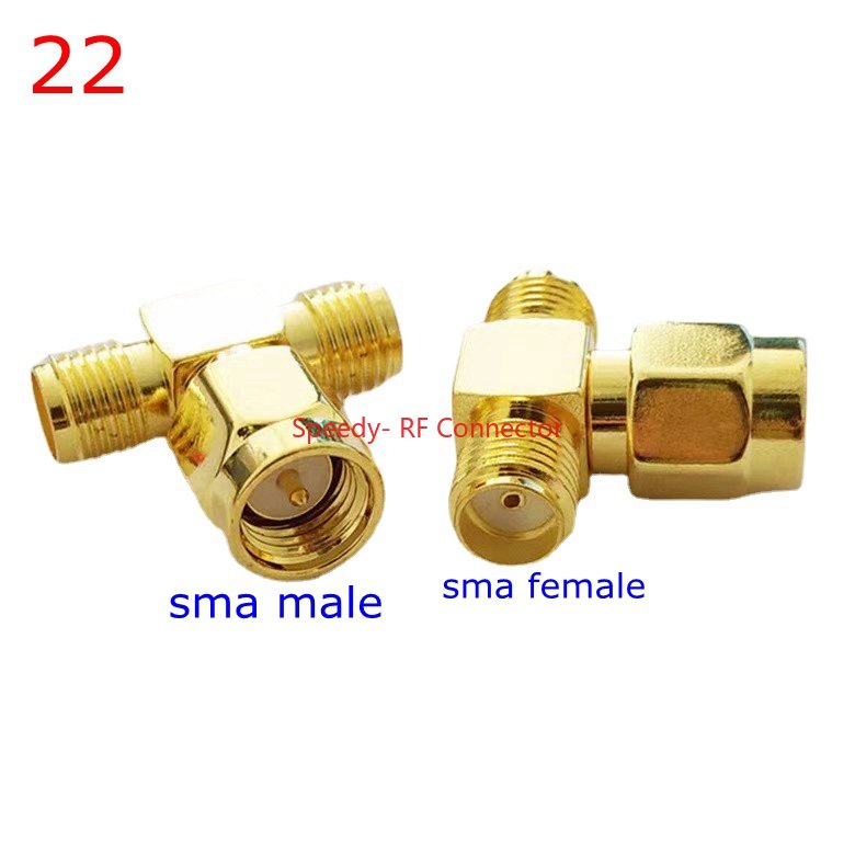 2 pçs/lote sma para sma macho fêmea conector reto 90 graus ângulo direito tipo t 3way divisor rpsma para RP-SMA adaptador macho rf: Prateado