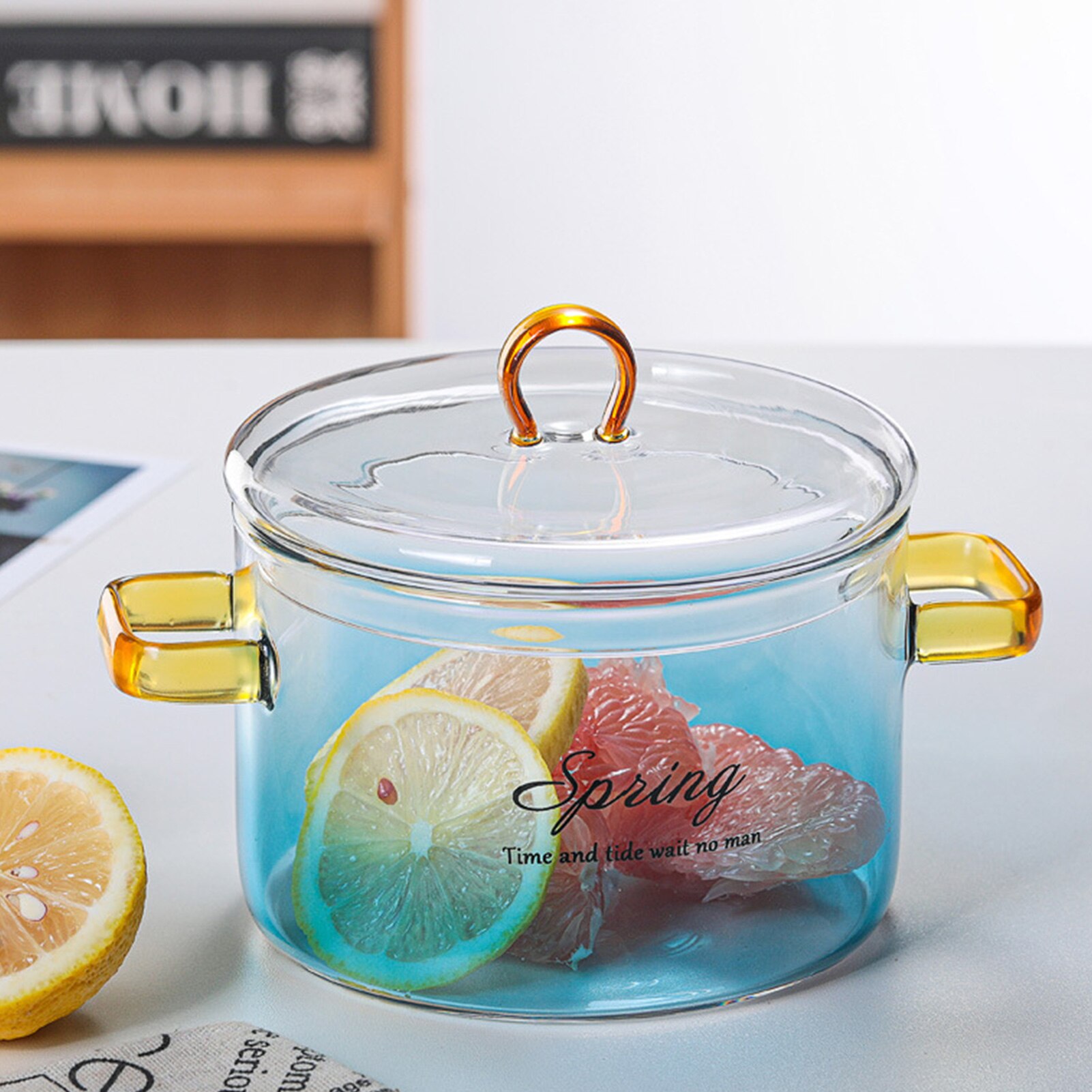 900ML Glass Soup Pot Transparent Pot Heat-resistant Porridge Noodles Pot With Lid Glass Bowl Household Kitchen Cooking Tools