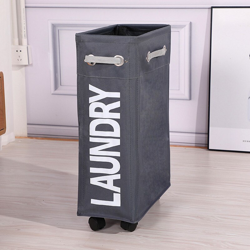 Shushi slim laundry cart basket waterproof dirty clothes toy storage basket home used collapsible laundry bucket: Dark gray