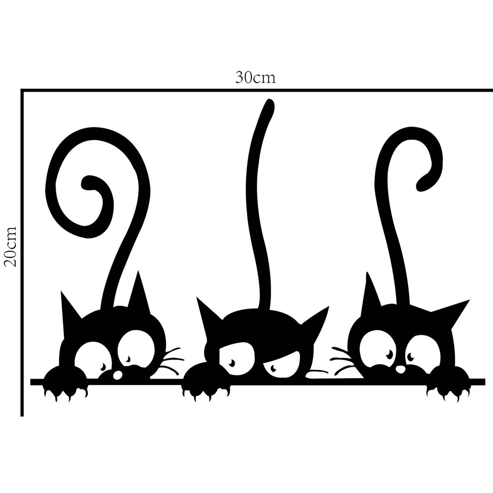 Tre sjove katte dyr wallsticker husholdningsværelse pvc vinduesmærkater vægmaleri gør-det-selv dekoration aftagelig 3d wallstickers boligindretning