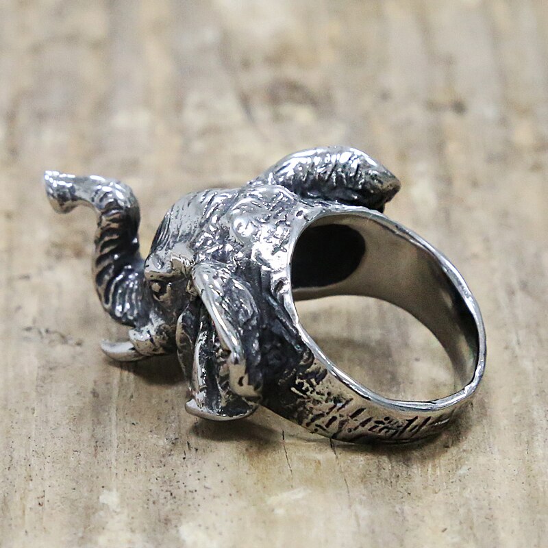 Bague tête d'éléphant classique bague en acier inoxydable 316L pour animaux bagues de motard Punk pour hommes bijoux en amulette tribale Vintage