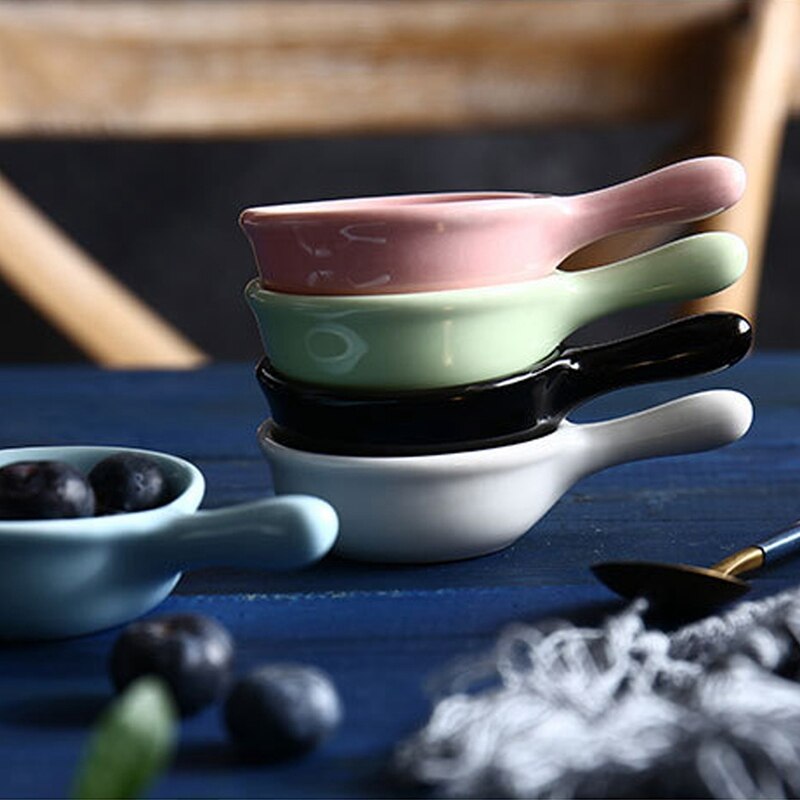 1 Pcs Mini Handle Ceramic Small Dishware Cute Soy Sauce Vinegar Snack Dish Tableware For Home Kitchen Supplies