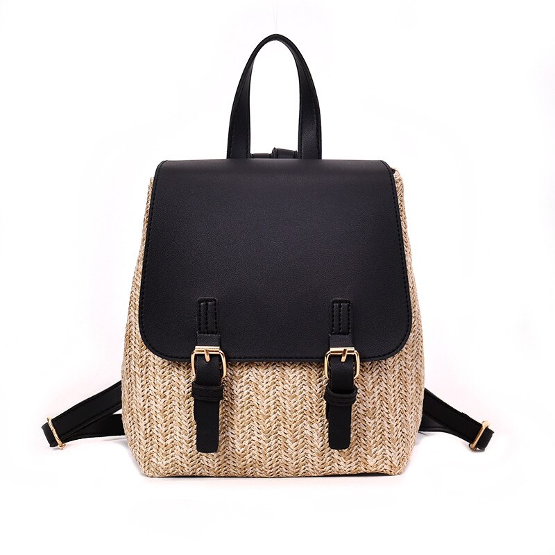 Herald femmes paille tissé sac à dos pour adolescente été sacs à dos sacs de voyage collège sac à dos directe: Black