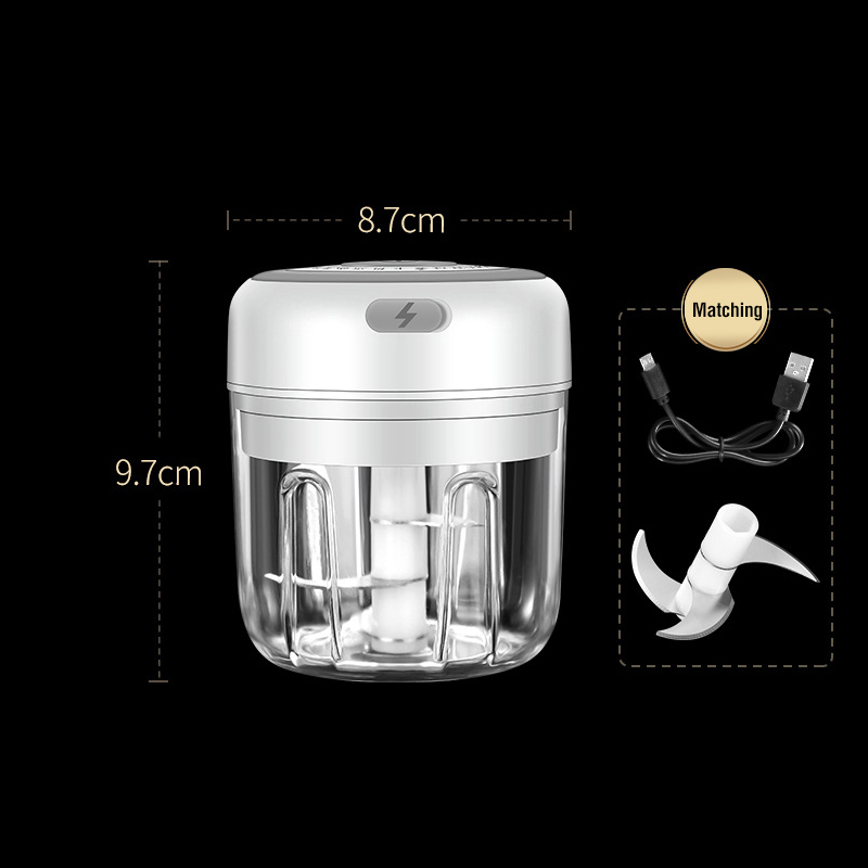 Smart Electric Garlic Press Vegetable Food Chopper Grinder Masher 100/250ml Rechargeable Meat Garlic Grinder Choppers Presser: L-white