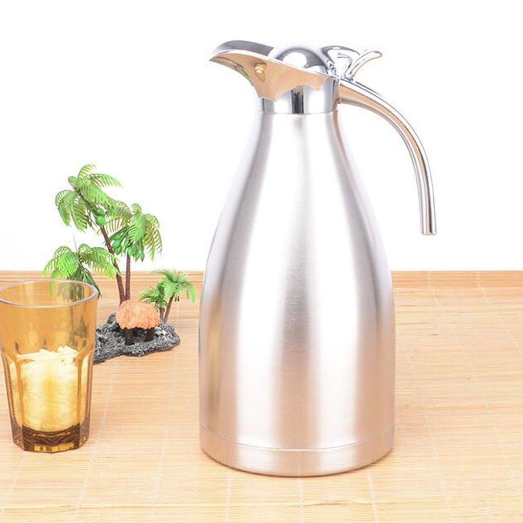 Stainless Steel 2L Thermal Flask Vacuum Kettle Hand Pressing Type Coffee Tea Milk Pot Thermo Jug Vacuum Insulated Bottle