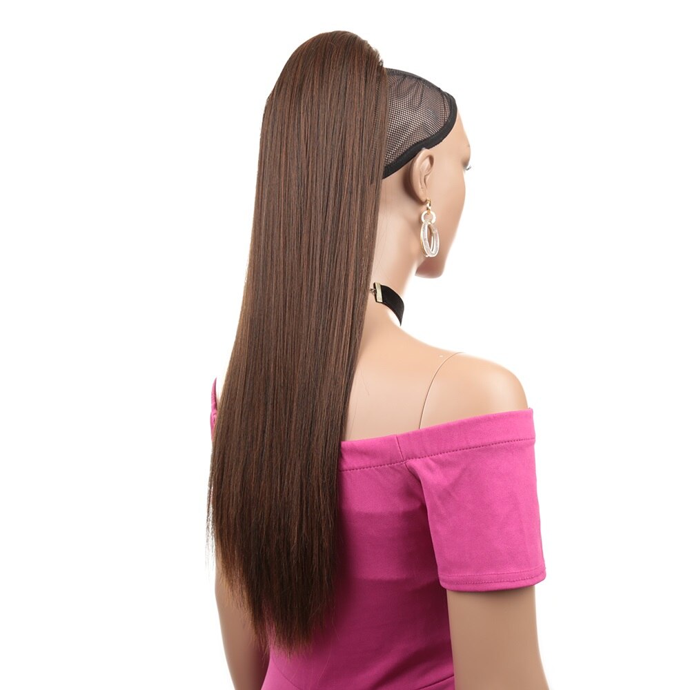 Golden Beauty Drawstring Ponytail Synthetic Clip In Hair Extensions 24inch Long Yaki Straight Wrap Around Women's Hairpieces: 2-30