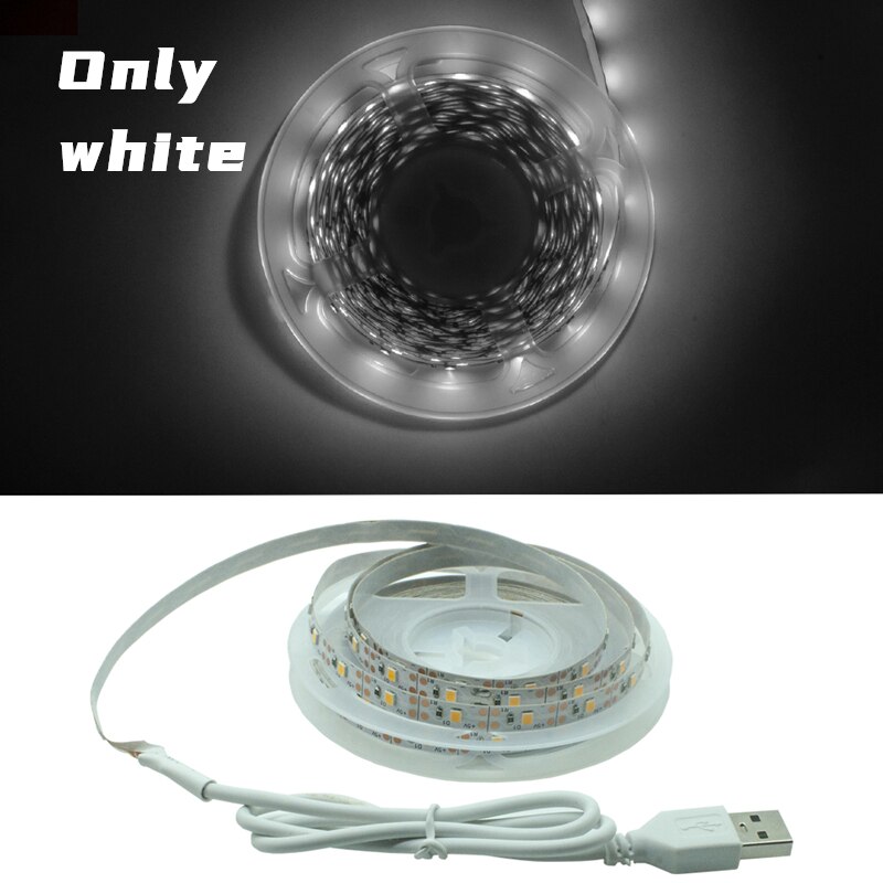 LED Streifen Licht flexibel Lampe 1M 2M 3M 4M 5M Klebeband Diode SMD 2835 DC5V schreibtisch Bildschirm TV Hintergrund Beleuchtung USB Kabel 3 Schlüssel Kontrolle: nur Weiß / 5m