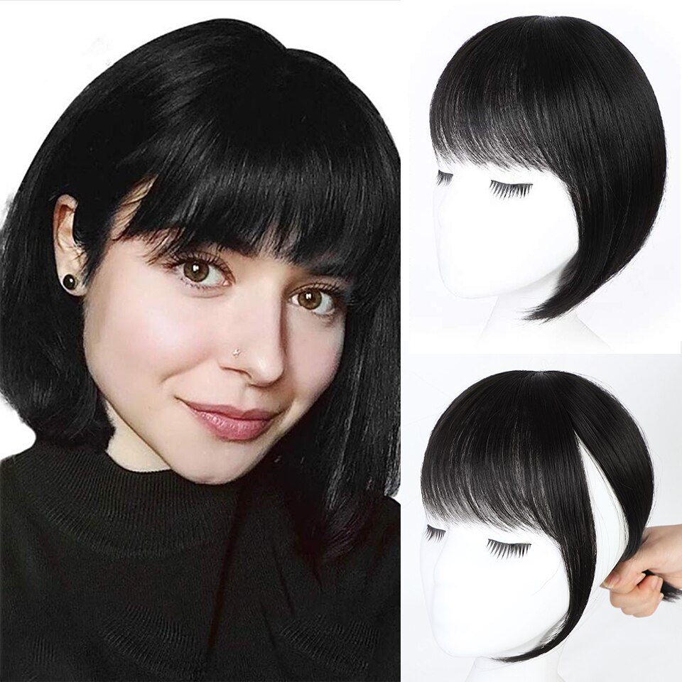 Vigorous Black Synthetic Hair Fringe Clip Bangs Clip In Hair Extension 3D Natural Franch Bangs High Temperature Fiber: 2