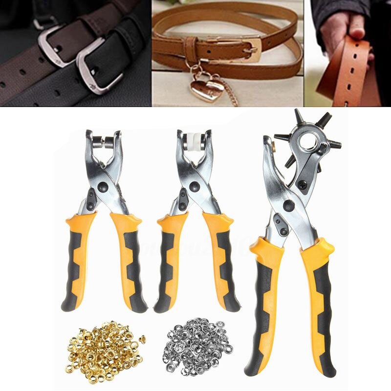 3 in 1 Leder Gürtel Locher + Öse Zange + Druckknopf Tülle Setter Werkzeug Bausatz