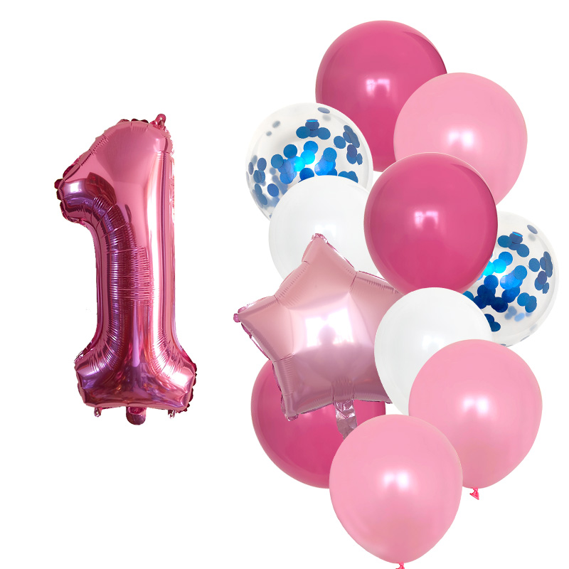 12pcs Girls First Birthday Party Balloons Pink Number Baloon Birthday Decoration Girls 1 2 3 4 5 6 7 8 9 Years Party Supplies: Olive