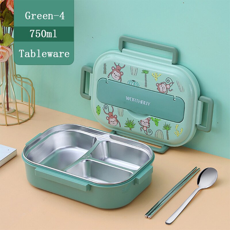 Lunch Box 316 Stainless Steel Bento Box Monkey Leak-Proof Food Container Box Microwae Heating For School Kids Office Worker