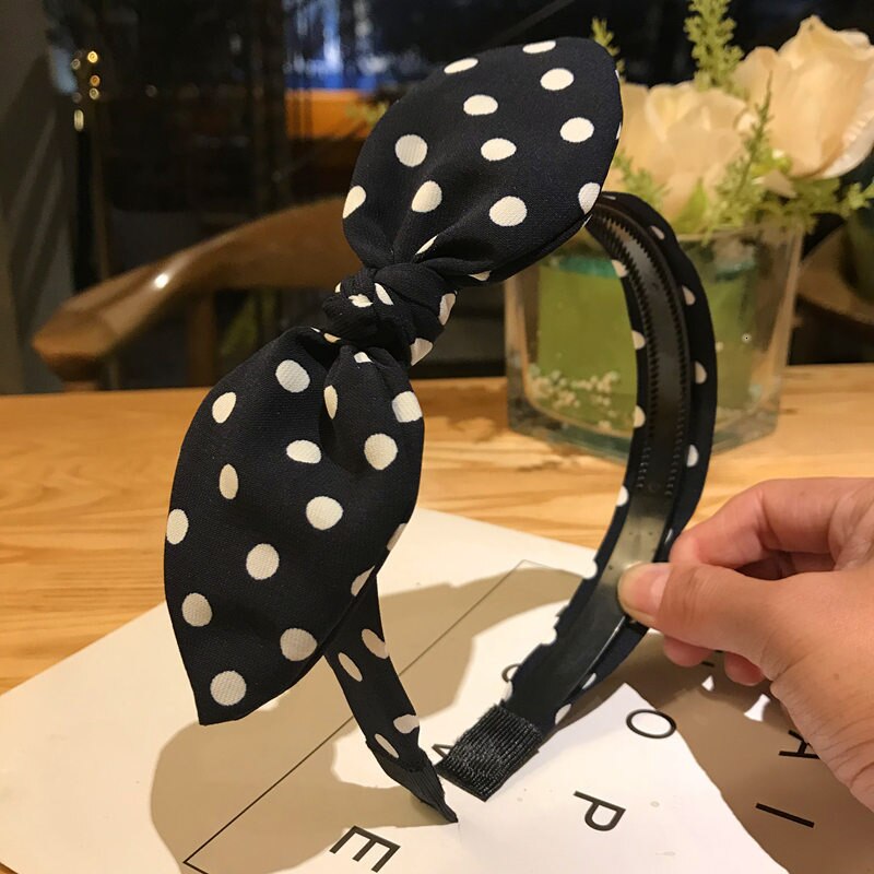 Sweet Girl Hair Band Solid Ribbon Dot Headband Soft Plaid Hair Hoop Bow Knot Headwear Rabbit Ear Hair Accessories Hair Ornament: 12