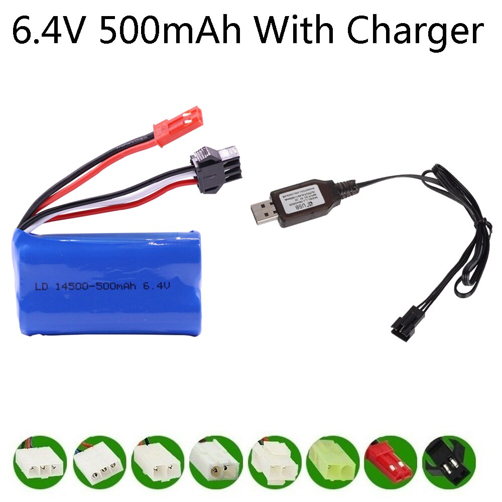 14500 500mah 6.4v Li-ion Battery with USB Charger for Wltoys 18401/18402 RC Off-road Vehicle 6.4 v for RC toys Cars Boat Turcks