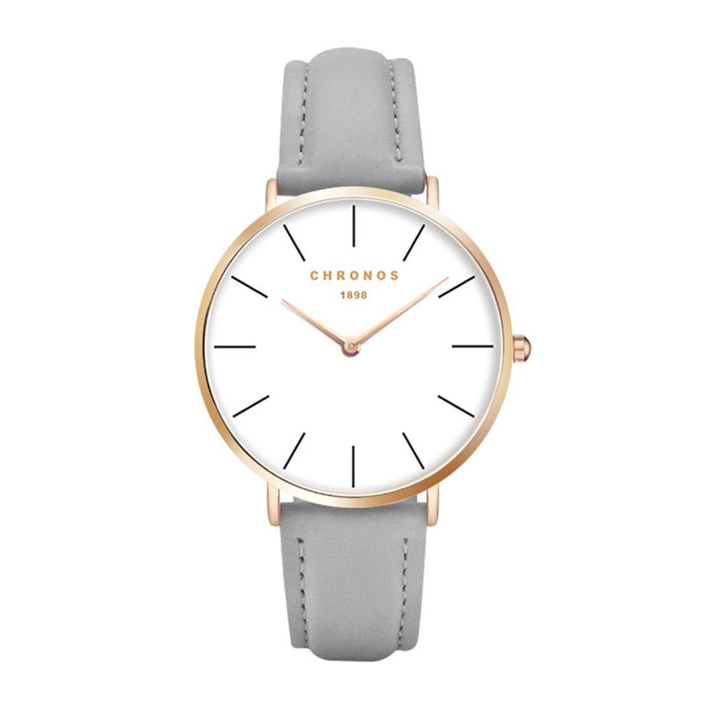 Chronos 1898 Mannen Vrouwen Simple Quartz Horloge Case Unisex Paar Lederen Horloges Grote Analoge Gezicht Bruin Zwart Montre Femme