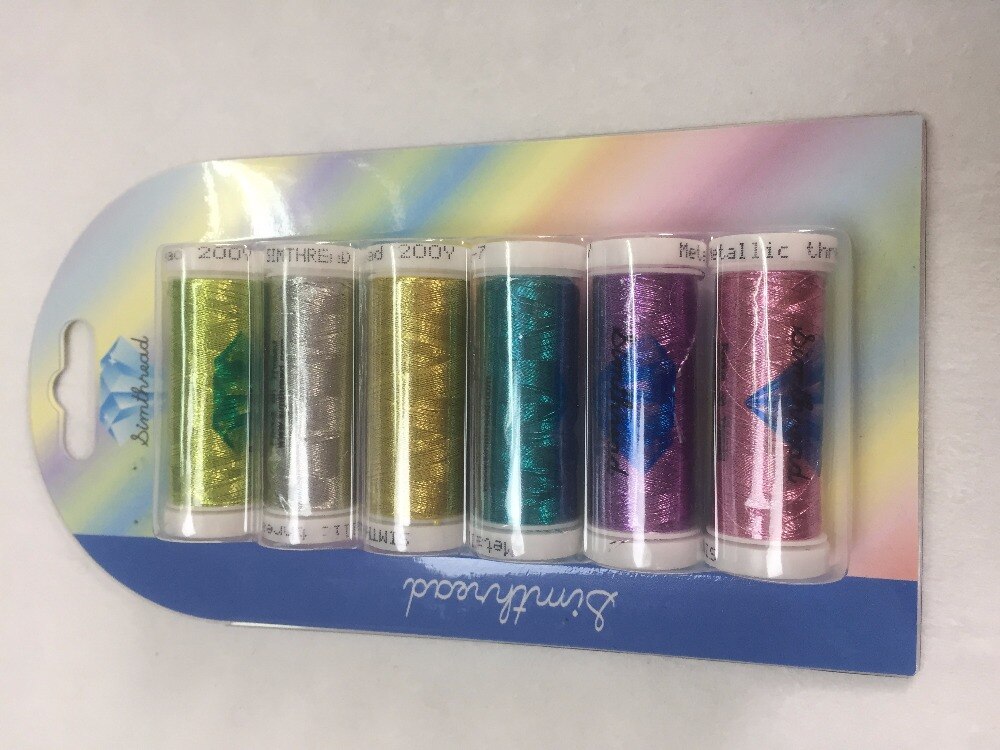 Metallic/Polyester Computer Machine Embroidery Thread Filament MS Type,150d/2 ,200 Yards *6Mini Spools 18g Each ,Super Shine ,