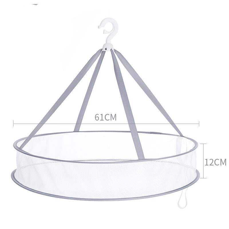 Grey Double-Layer Clothes Drying Net Collapsible Windproof Clothes Basket Polyester Breathable Dry Socks Drying Rack Laundry: 61cm 1 layer