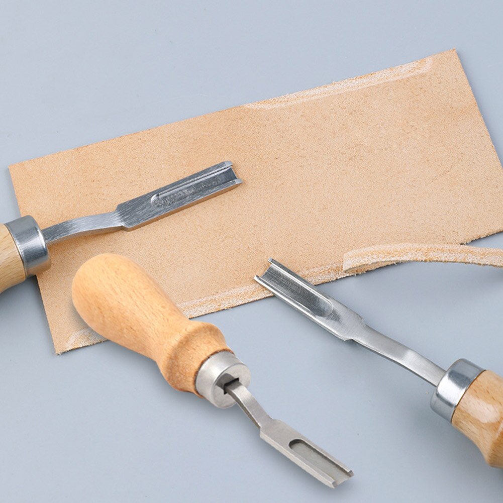 Taglio intaglio strumenti artigianali in pelle tagliabordi in pelle smussatore manico in legno coltello per rasatura peeling Slotter artigianale