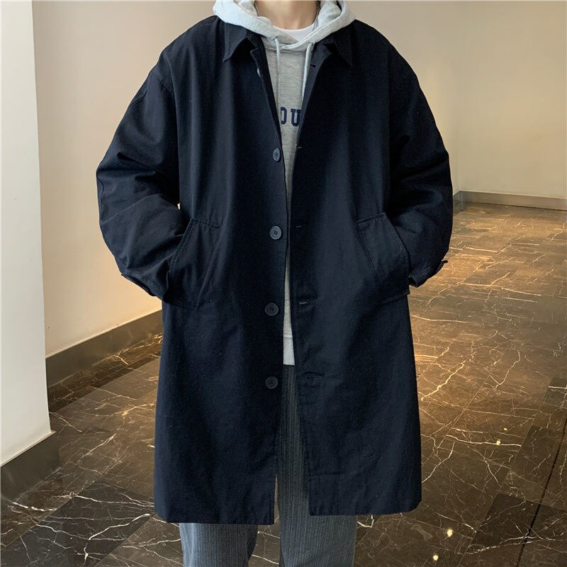 Trench-Coat kaki/noir pour homme, manteau Long et décontracté, coupe-vent ample et surdimensionné, à la coréenne, collection automne M-2XL: Black / L