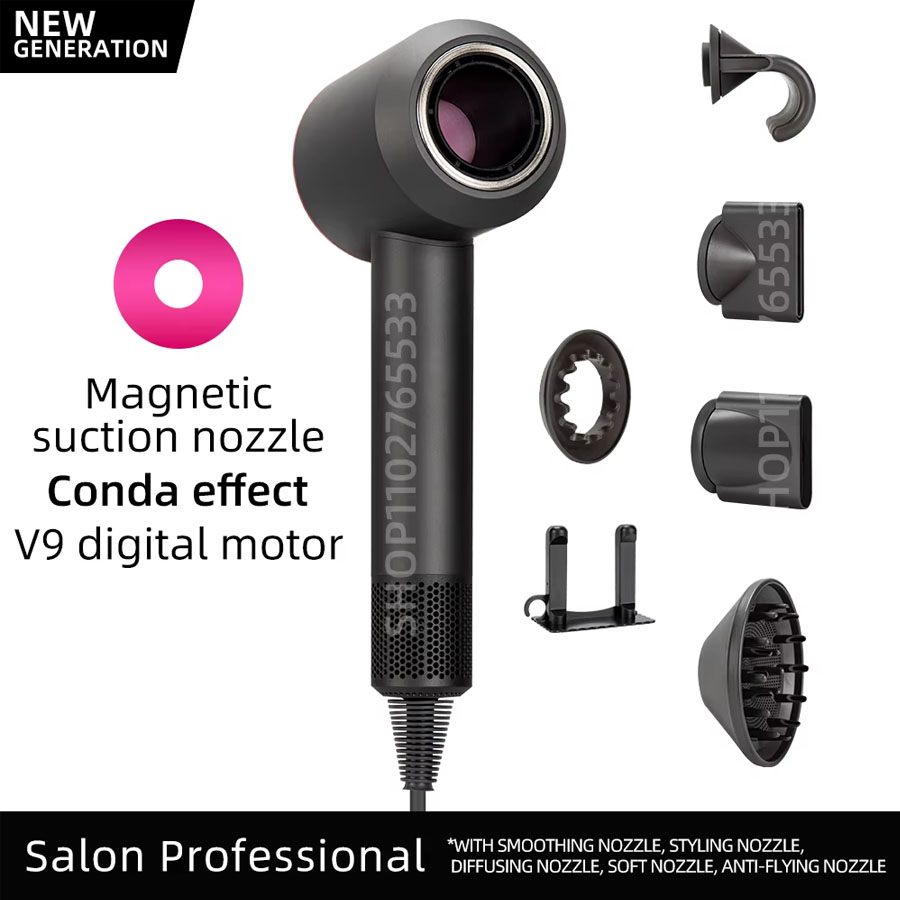 Secador de pelo iónico eléctrico 5 en 1, secador de pelo sin aspas de alta velocidad, secador de pelo de iones negativos de 1,8 M, secador de pelo súper sin hojas: Gris claro