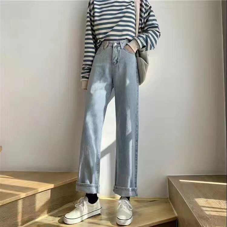 Pantalones vaqueros holgados Y2K para mujer, pantalón con estampado de cintura baja, de pierna ancha, Punk, informal, cargo, otoño e invierno,: Light Blue / S