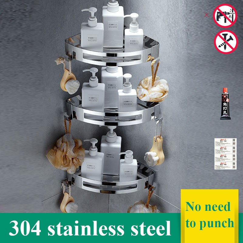 Stainless Steel Shelf Kitchen Storage Shelf Bathroom Toilet Multifunctional Punch Holder corner storage holder shelves: Purple