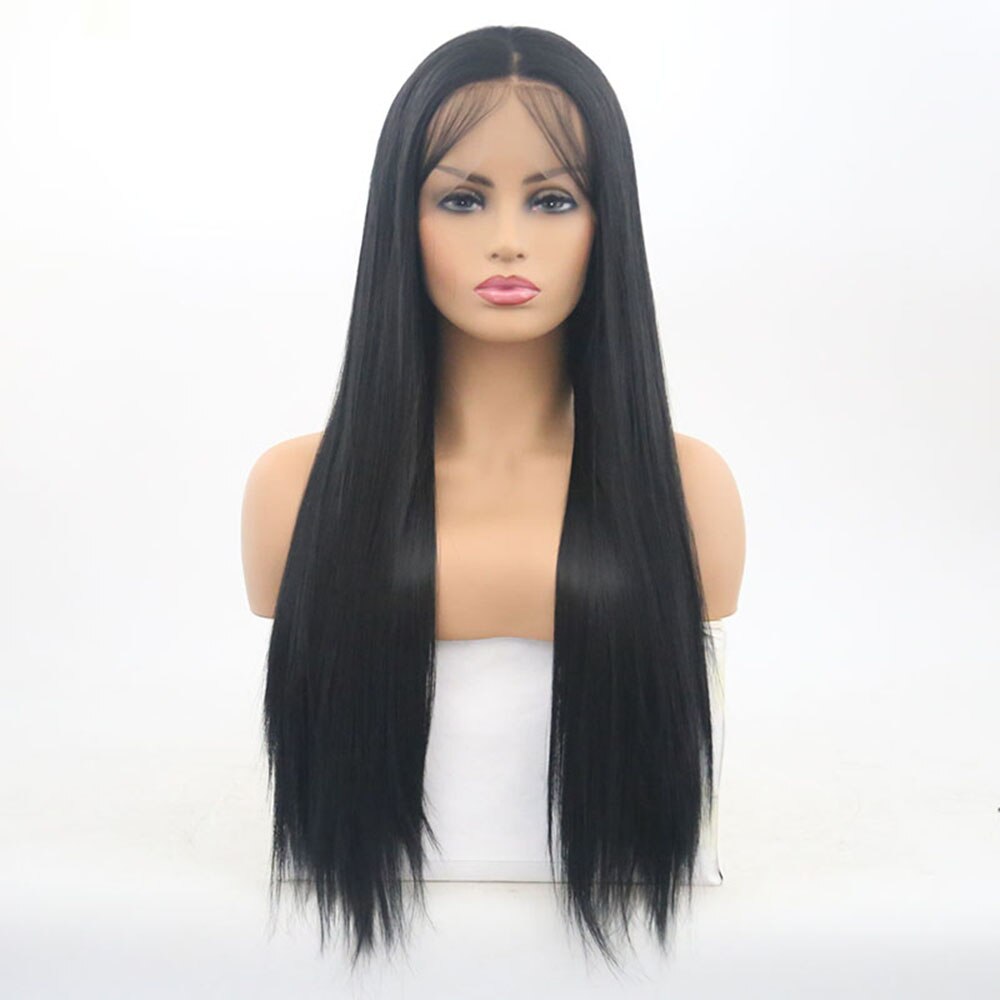 QUINLUX WIGS Black Long Straight Wigs Synthetic Lace Front Wig With Baby Hair For Black Women Glueless Heat Resistant Fiber
