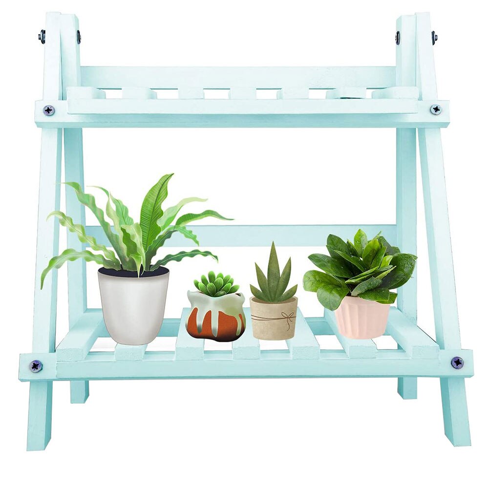 Ladder Plant Bloem Display Stand Solid Houten Planten Plank Met Twee Tiers Voor Kantoor Balkon Tuin Binnenplaats Decor Groen