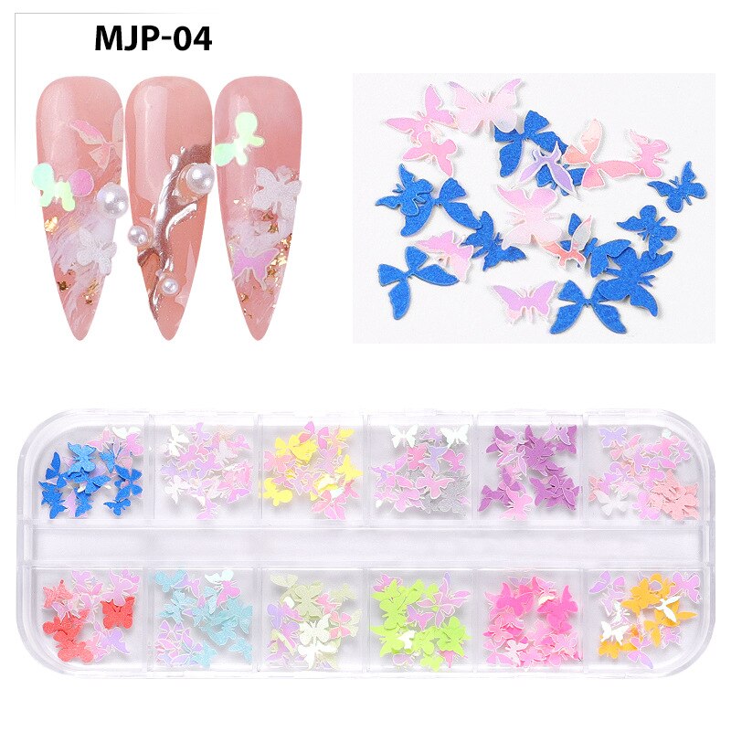 1 Doos 3D Emulatie Vlinder Kleurrijke Bloemen Nail Art Pailletten Mix Halloween Kerst Houtpulp Nail Flake Manicure Decoraties: 004