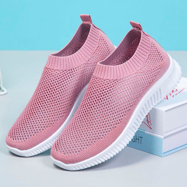 Baskets pour femmes, chaussettes respirantes, chaussures décontractées, Tennis, maille, chaussures de Sport, plates, Plus 41, été, 2022: Rose / 8