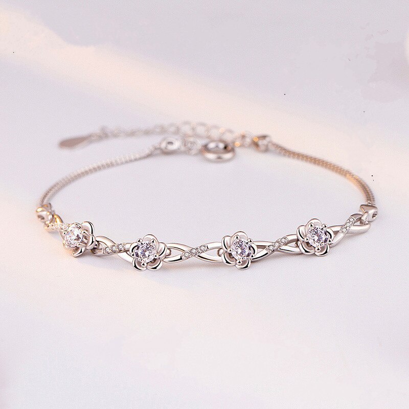 Daiwujan luxo cristal ameixa flor pulseiras 925 prata esterlina caixa corrente pulseiras femininas pulseira de prata prata prata