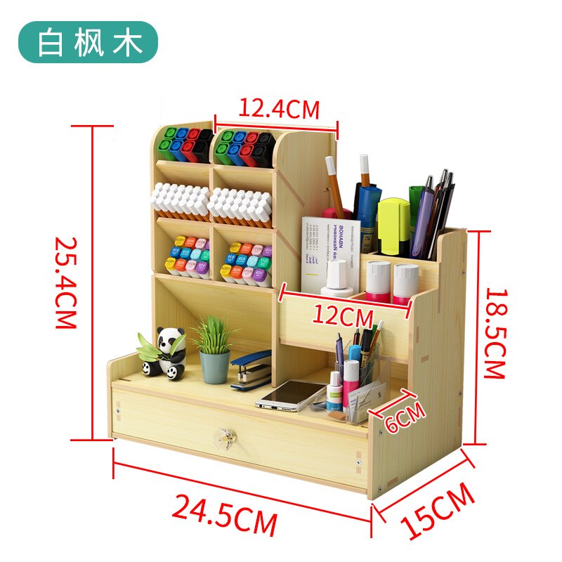 Desktop Pen Holder Wooden Pencil Organizer Students Stationary Storage Box Office School Stand Case Cosmetic Makeup Supplies: B17-White