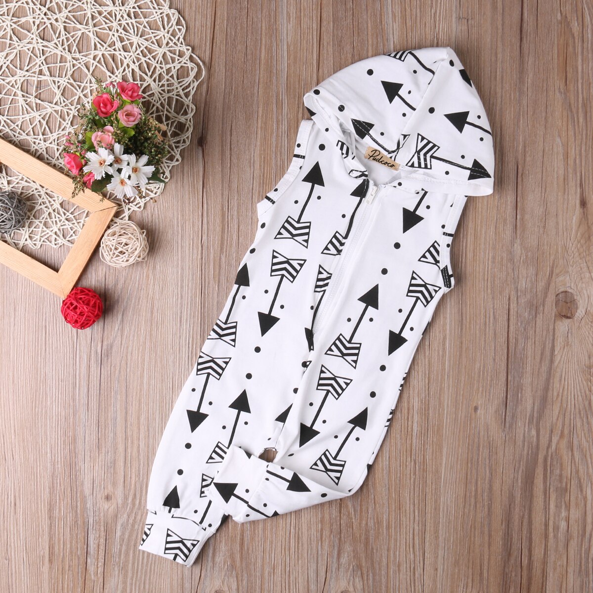 Baby Kleidung Pfeil Druck Strampler Neugeborenen Kinder Kleidung Junge Mädchen Overall Baby Strampler Mit Kapuze Sleeveless Insgesamt 0-24 mt
